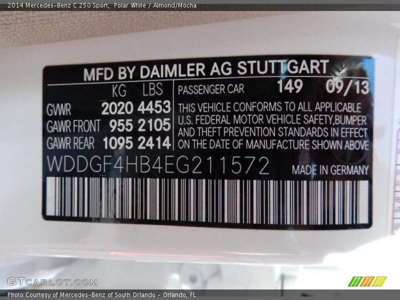 Polar White / Almond/Mocha 2014 Mercedes-Benz C 250 Sport