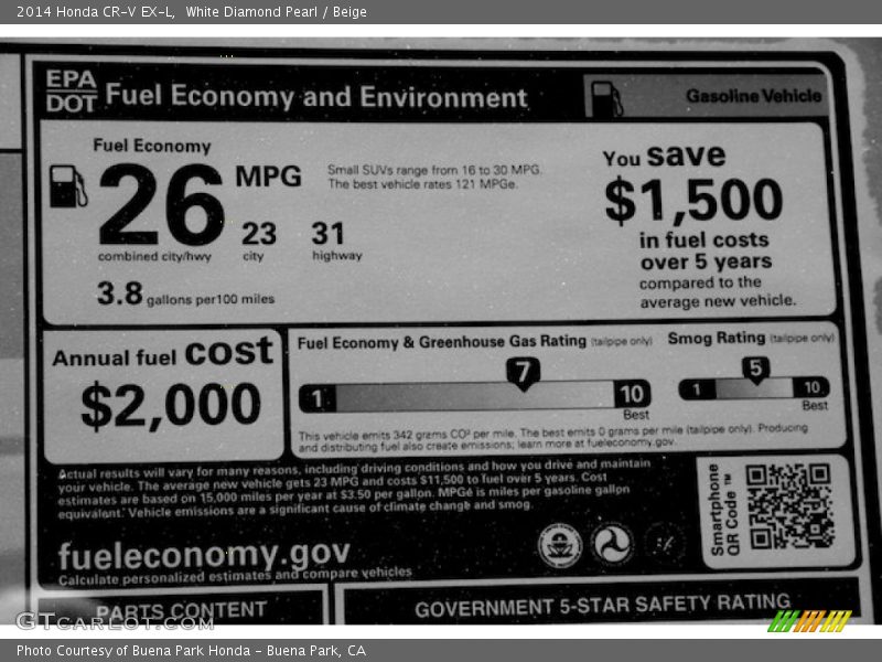 White Diamond Pearl / Beige 2014 Honda CR-V EX-L