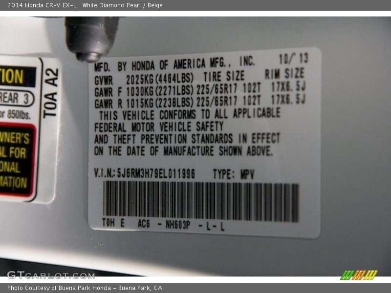 White Diamond Pearl / Beige 2014 Honda CR-V EX-L