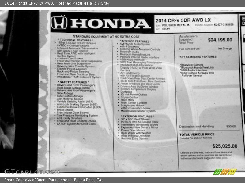 Polished Metal Metallic / Gray 2014 Honda CR-V LX AWD