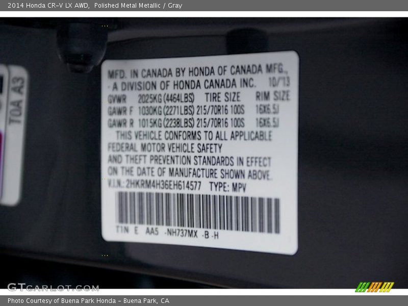 Polished Metal Metallic / Gray 2014 Honda CR-V LX AWD
