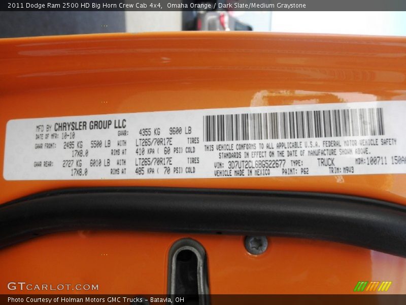 Omaha Orange / Dark Slate/Medium Graystone 2011 Dodge Ram 2500 HD Big Horn Crew Cab 4x4