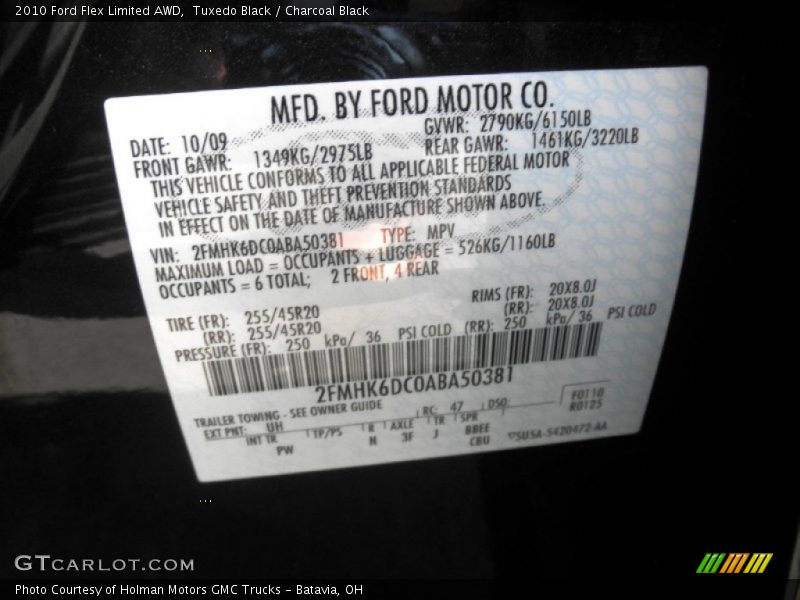 Tuxedo Black / Charcoal Black 2010 Ford Flex Limited AWD