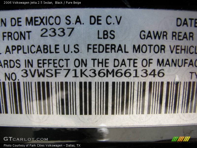Black / Pure Beige 2006 Volkswagen Jetta 2.5 Sedan