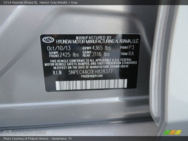 2014 Sonata SE Harbor Gray Metallic Color Code P3