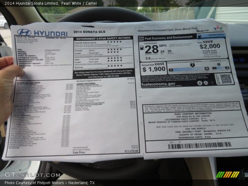  2014 Sonata Limited Window Sticker