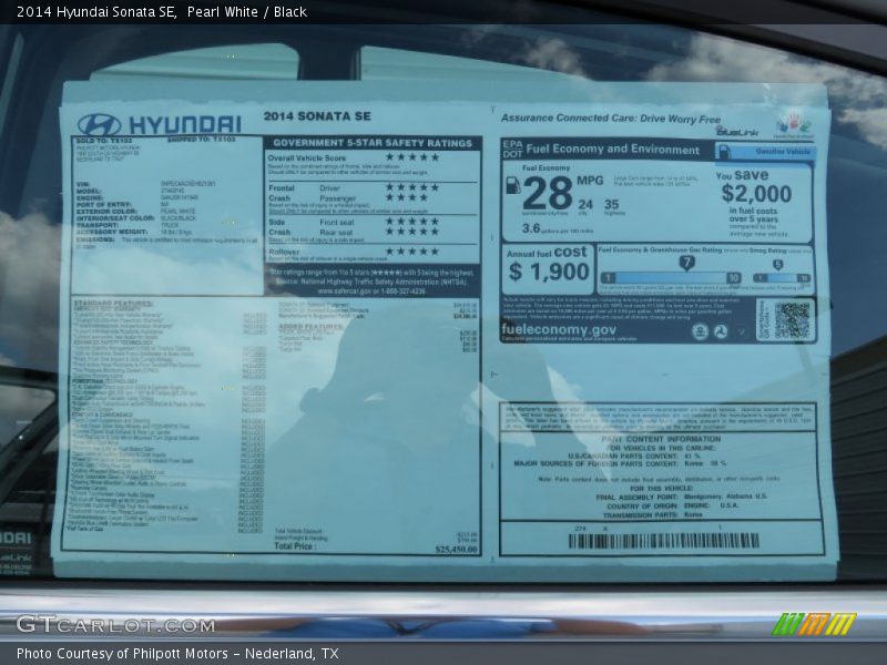  2014 Sonata SE Window Sticker