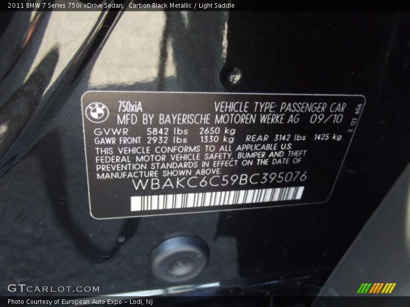Carbon Black Metallic / Light Saddle 2011 BMW 7 Series 750i xDrive Sedan