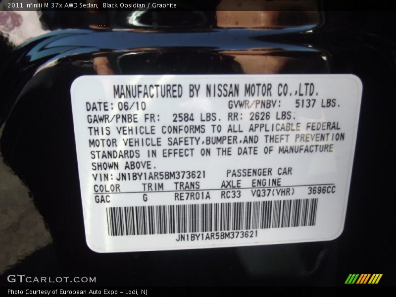 Black Obsidian / Graphite 2011 Infiniti M 37x AWD Sedan