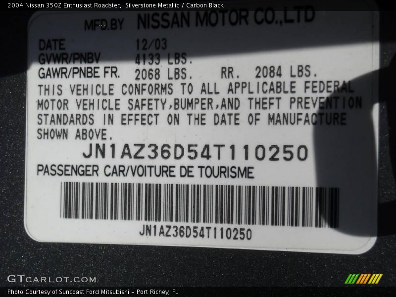 Silverstone Metallic / Carbon Black 2004 Nissan 350Z Enthusiast Roadster