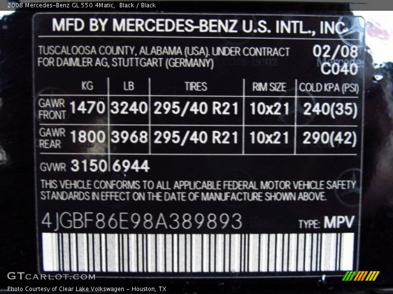 Black / Black 2008 Mercedes-Benz GL 550 4Matic