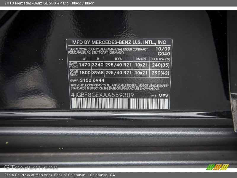 Black / Black 2010 Mercedes-Benz GL 550 4Matic