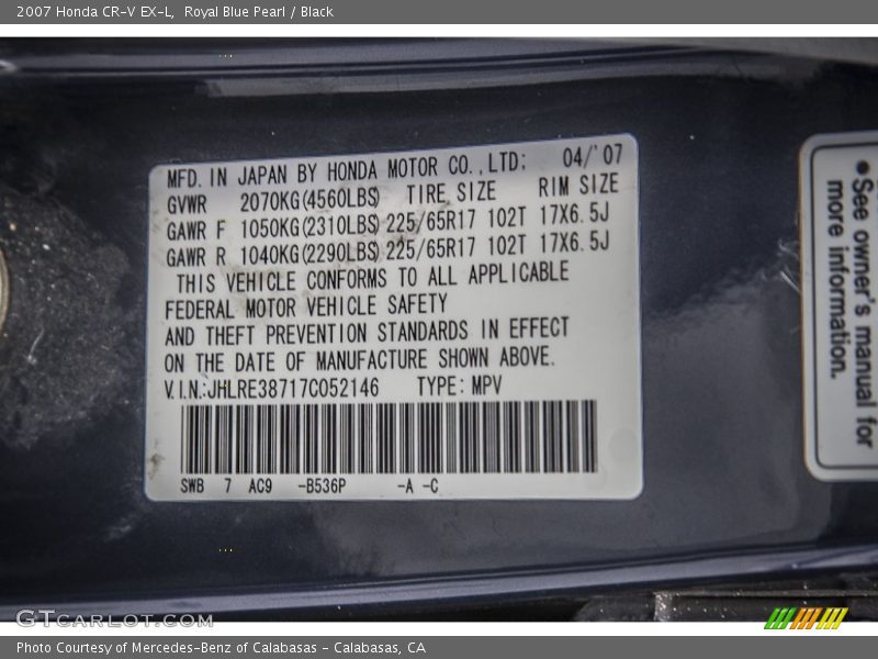Royal Blue Pearl / Black 2007 Honda CR-V EX-L
