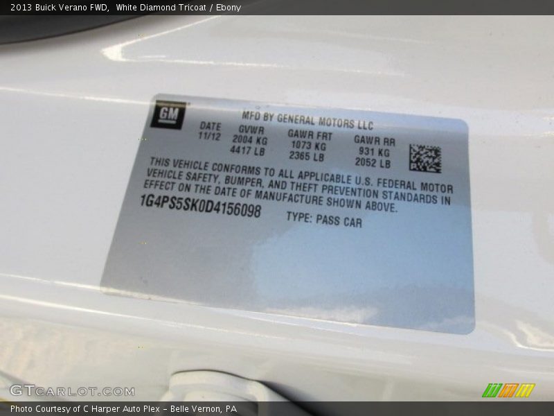 White Diamond Tricoat / Ebony 2013 Buick Verano FWD
