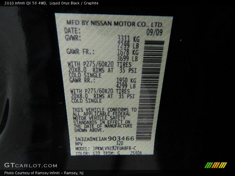 Liquid Onyx Black / Graphite 2010 Infiniti QX 56 4WD