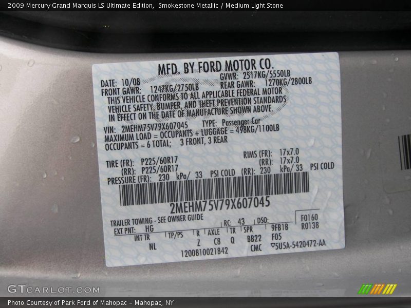 Smokestone Metallic / Medium Light Stone 2009 Mercury Grand Marquis LS Ultimate Edition