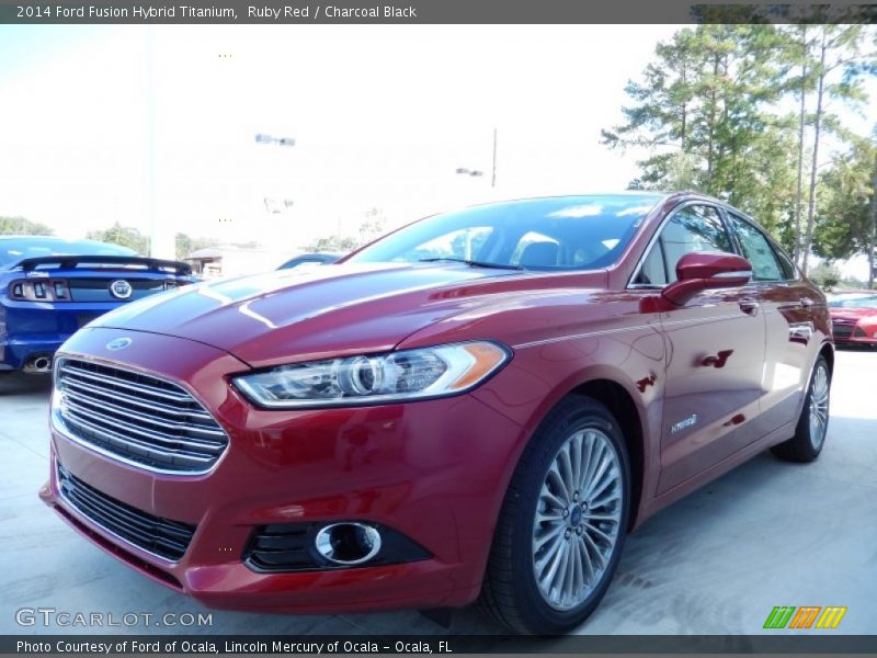 Ruby Red / Charcoal Black 2014 Ford Fusion Hybrid Titanium