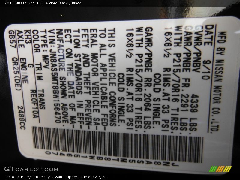 Wicked Black / Black 2011 Nissan Rogue S