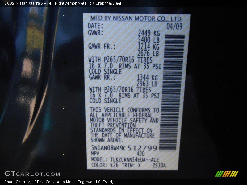 Night Armor Metallic / Graphite/Steel 2009 Nissan Xterra S 4x4