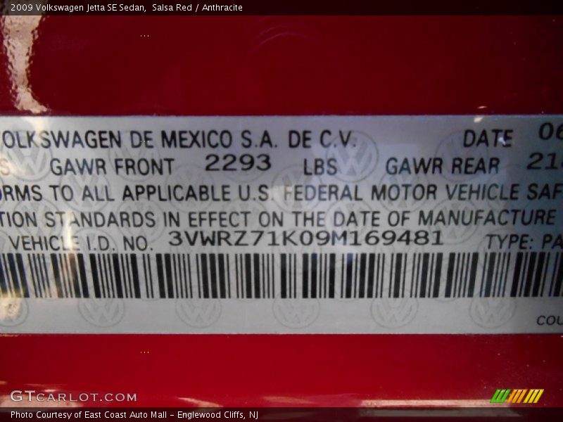 Salsa Red / Anthracite 2009 Volkswagen Jetta SE Sedan