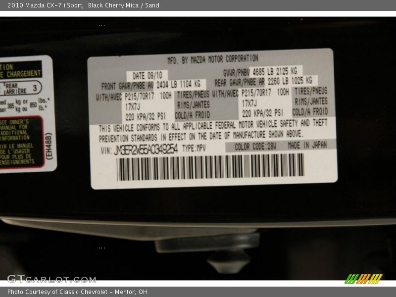 Black Cherry Mica / Sand 2010 Mazda CX-7 i Sport