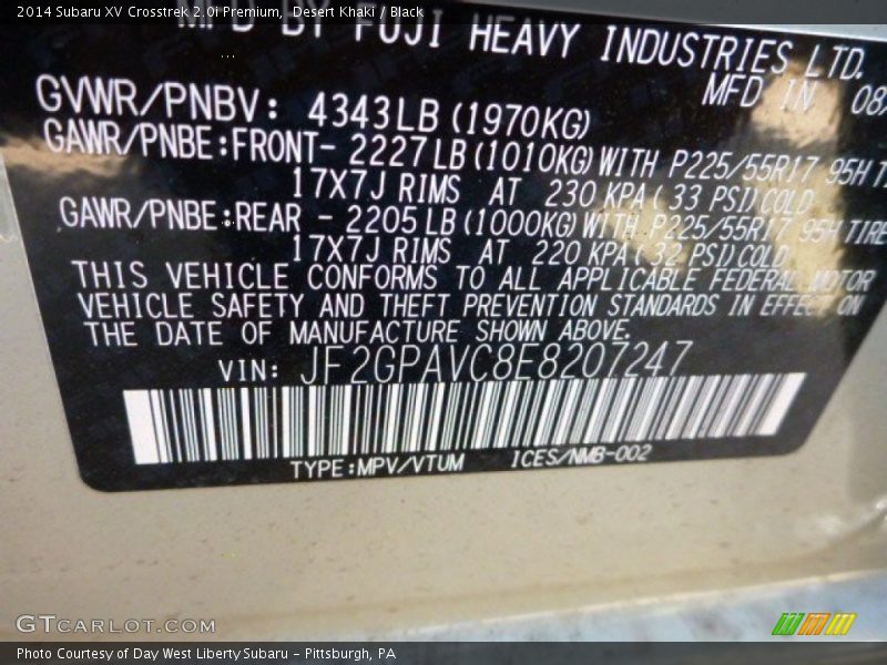 Desert Khaki / Black 2014 Subaru XV Crosstrek 2.0i Premium