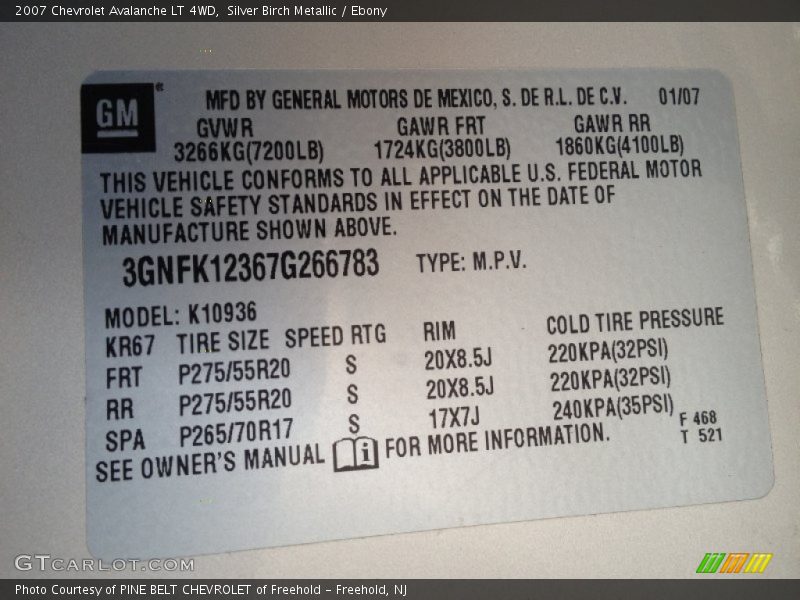 Silver Birch Metallic / Ebony 2007 Chevrolet Avalanche LT 4WD