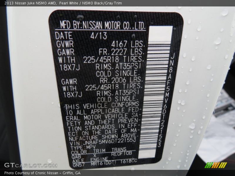 2013 Juke NISMO AWD Pearl White Color Code QAB
