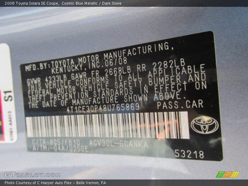 Cosmic Blue Metallic / Dark Stone 2008 Toyota Solara SE Coupe