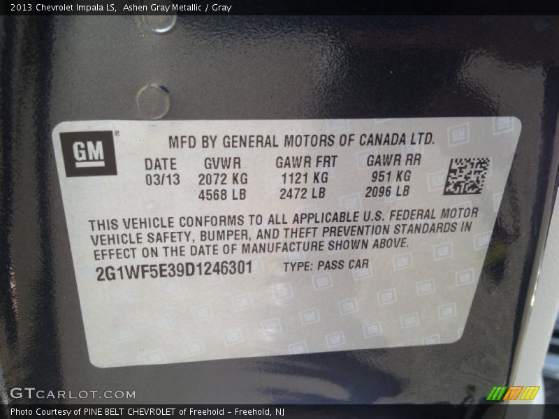 Ashen Gray Metallic / Gray 2013 Chevrolet Impala LS