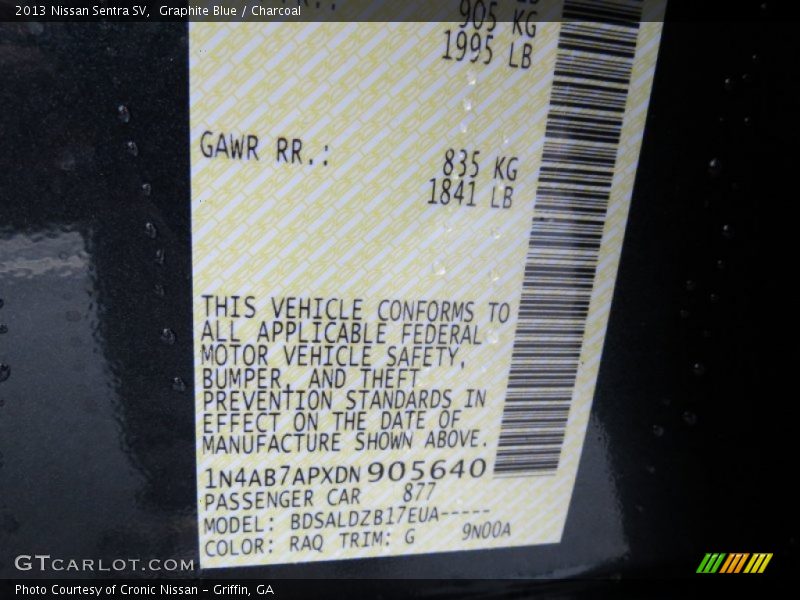 2013 Sentra SV Graphite Blue Color Code RAQ