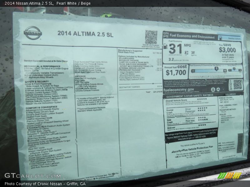 Pearl White / Beige 2014 Nissan Altima 2.5 SL