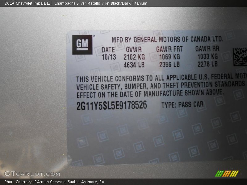 Champagne Silver Metallic / Jet Black/Dark Titanium 2014 Chevrolet Impala LS