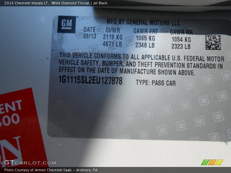 White Diamond Tricoat / Jet Black 2014 Chevrolet Impala LT