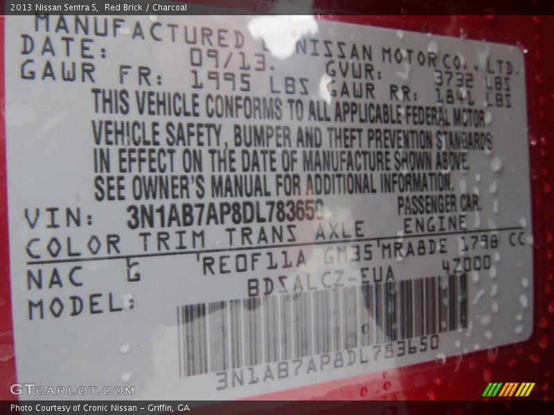 Red Brick / Charcoal 2013 Nissan Sentra S