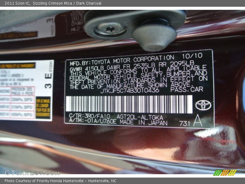 Sizziling Crimson Mica / Dark Charcoal 2011 Scion tC
