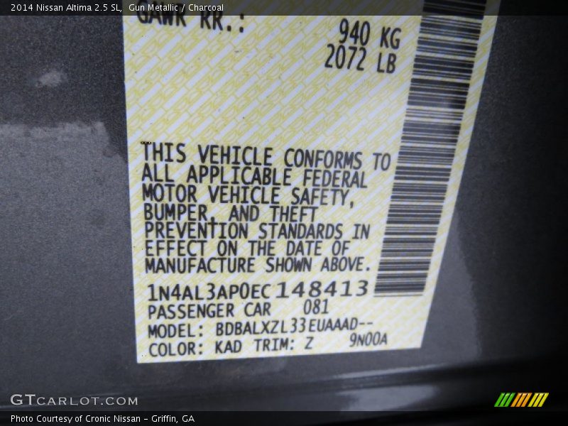 Gun Metallic / Charcoal 2014 Nissan Altima 2.5 SL
