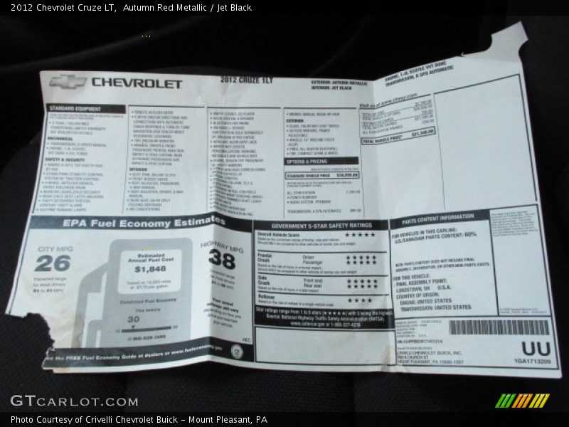 Autumn Red Metallic / Jet Black 2012 Chevrolet Cruze LT