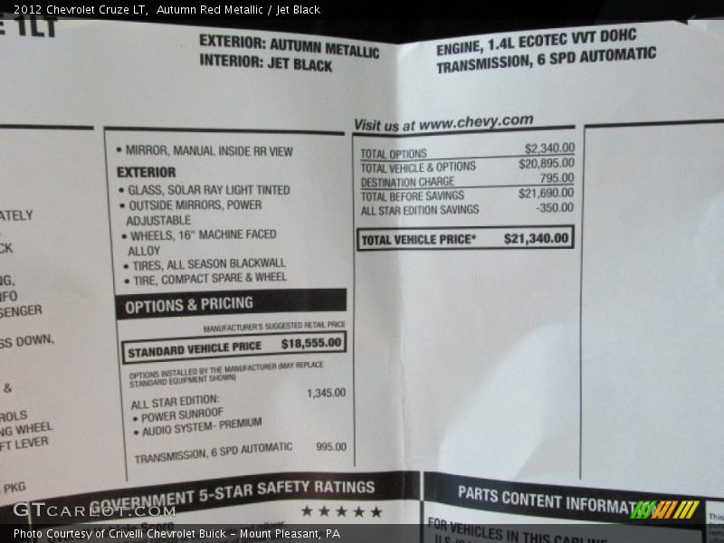 Autumn Red Metallic / Jet Black 2012 Chevrolet Cruze LT