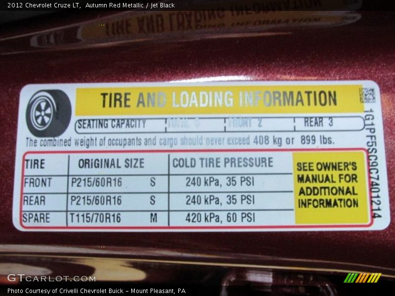 Autumn Red Metallic / Jet Black 2012 Chevrolet Cruze LT