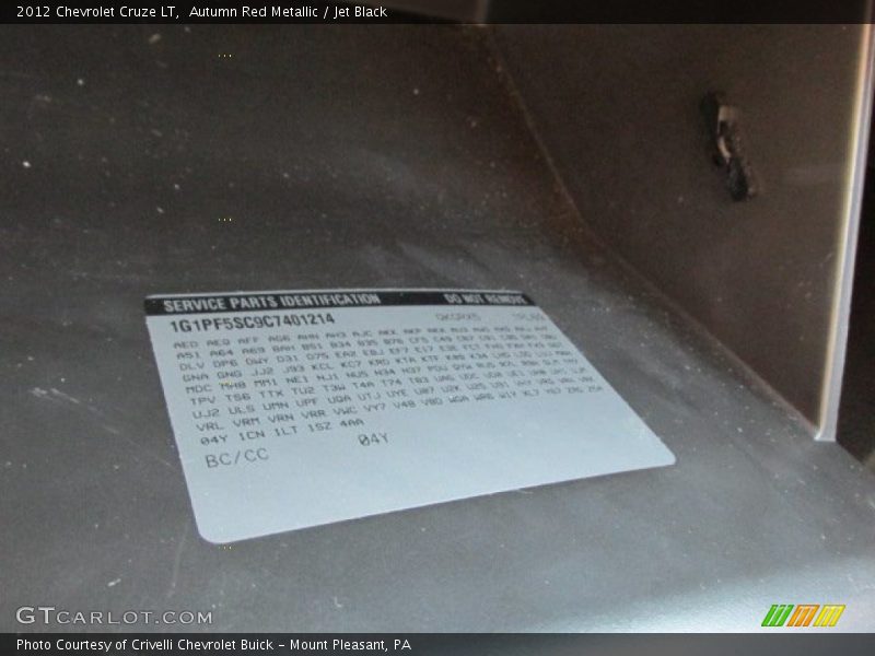 Autumn Red Metallic / Jet Black 2012 Chevrolet Cruze LT