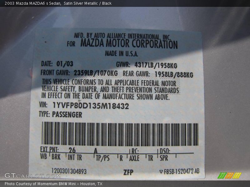 Satin Silver Metallic / Black 2003 Mazda MAZDA6 s Sedan
