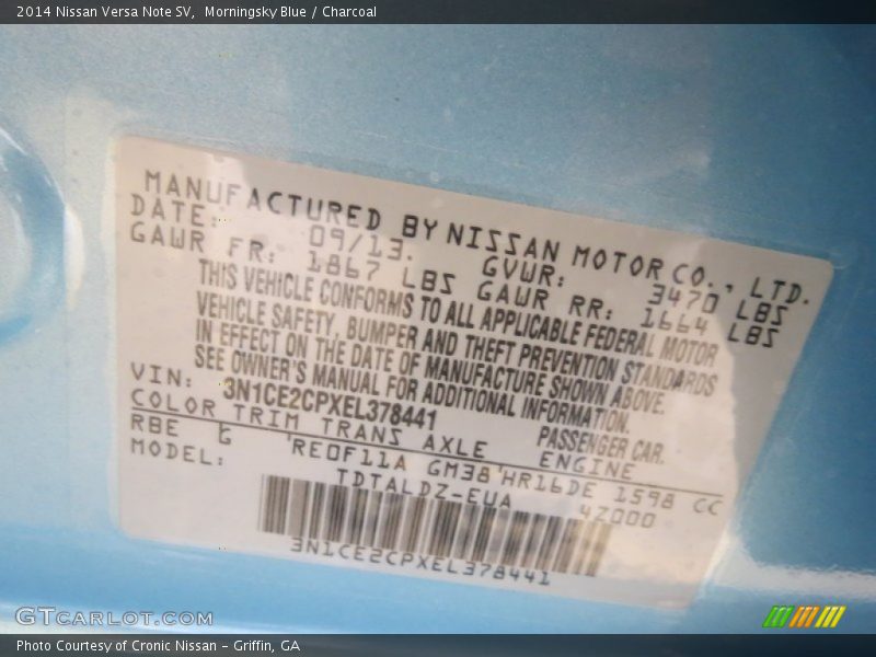 Morningsky Blue / Charcoal 2014 Nissan Versa Note SV