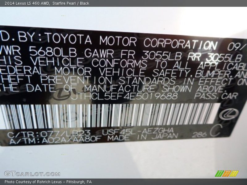 2014 LS 460 AWD Starfire Pearl Color Code 077