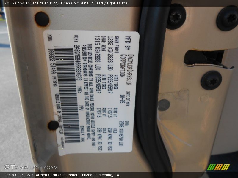 Linen Gold Metallic Pearl / Light Taupe 2006 Chrysler Pacifica Touring