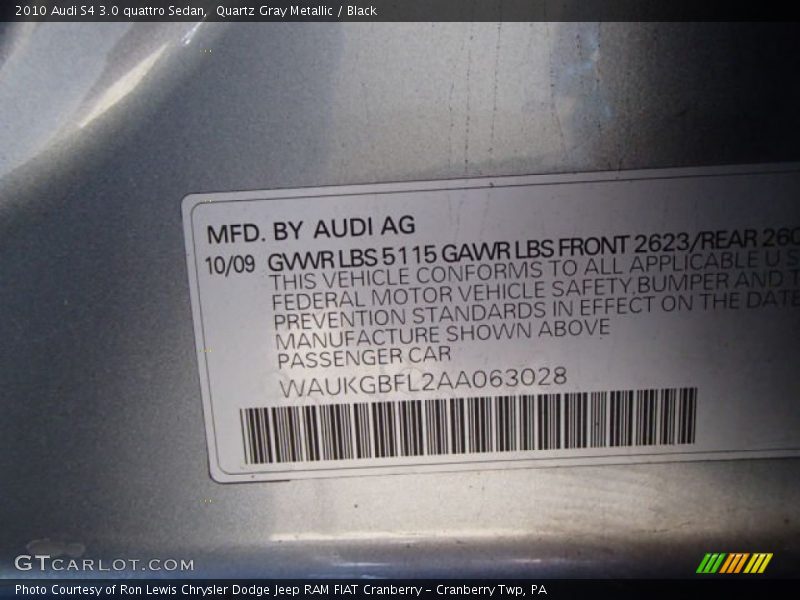 Quartz Gray Metallic / Black 2010 Audi S4 3.0 quattro Sedan