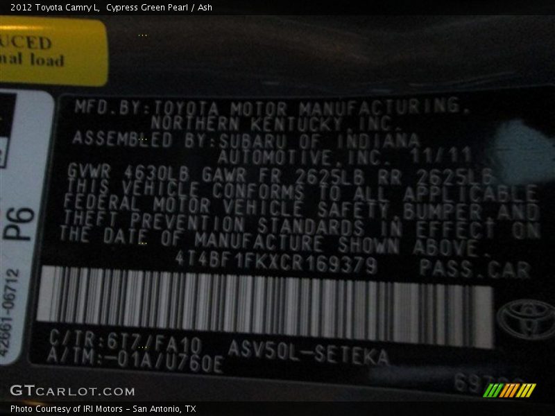 Cypress Green Pearl / Ash 2012 Toyota Camry L