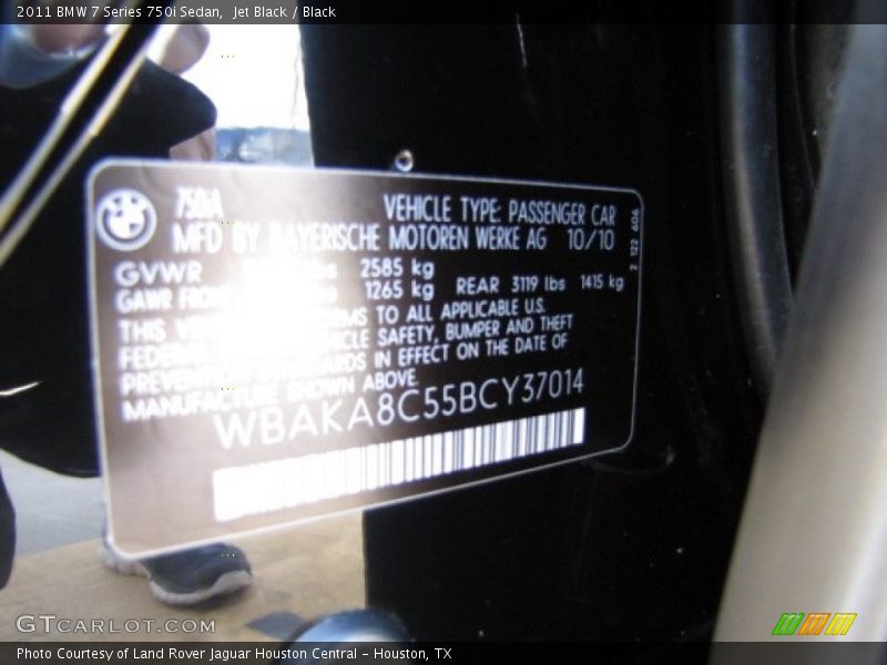 Jet Black / Black 2011 BMW 7 Series 750i Sedan