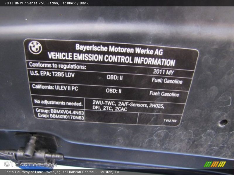 Jet Black / Black 2011 BMW 7 Series 750i Sedan