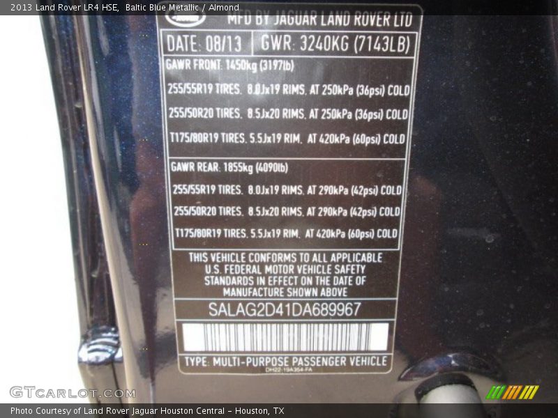 Info Tag of 2013 LR4 HSE